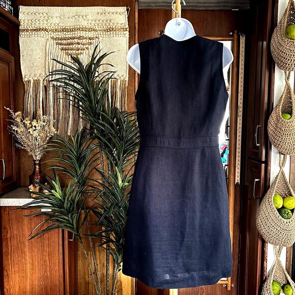 Tory Burch Navy Linen Button Front Dress 6 | Sleeveless Shift Preppy Resort Chic - Picture 2 of 7